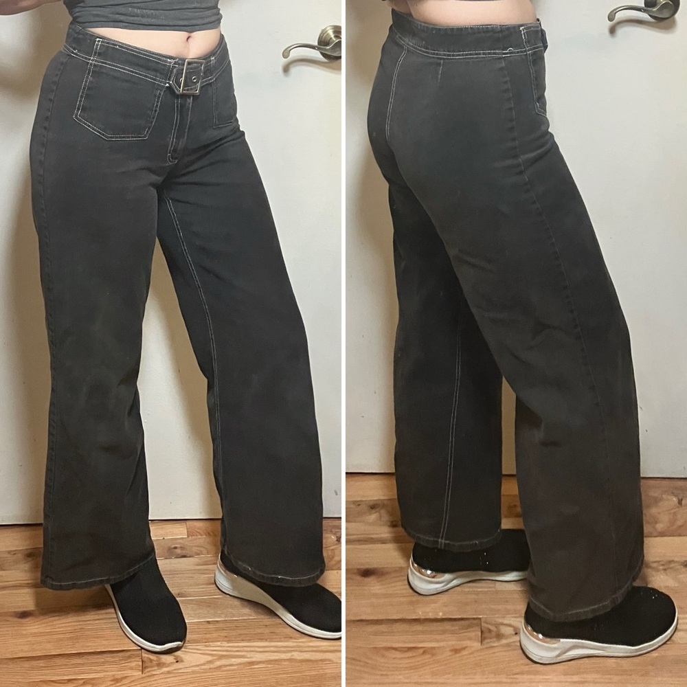 Vtg 90s Y2K Straight Wide Leg Skater Rave Grunge Flare Black Jeans JNCO 10 11 12